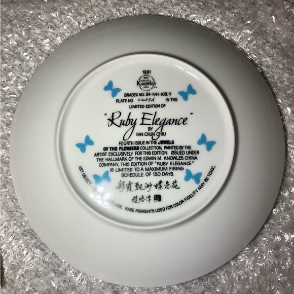 Jewels of the Flowers Complete Set 8 Porcelain w/ Platinum Rim by E. Knowles - Picture 13 of 17